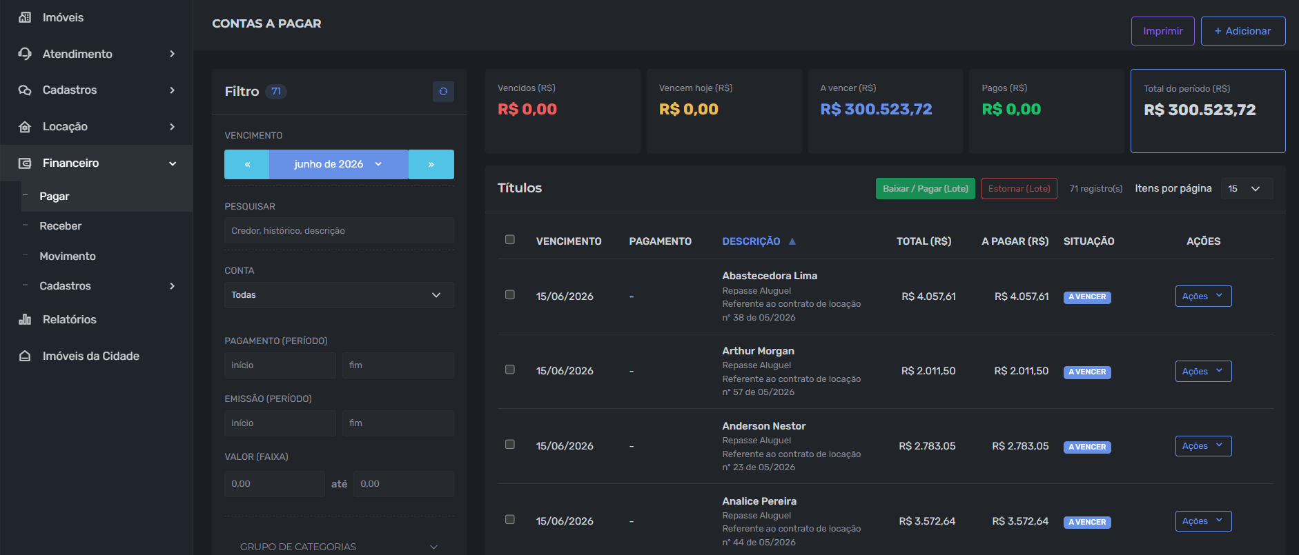 Módulo Financeiro VEGA