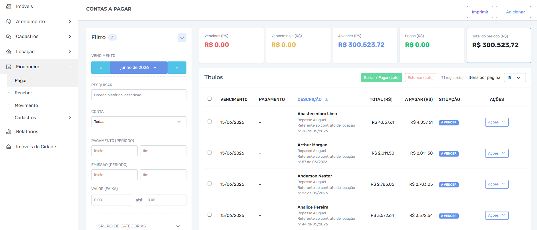 Módulo Financeiro VEGA